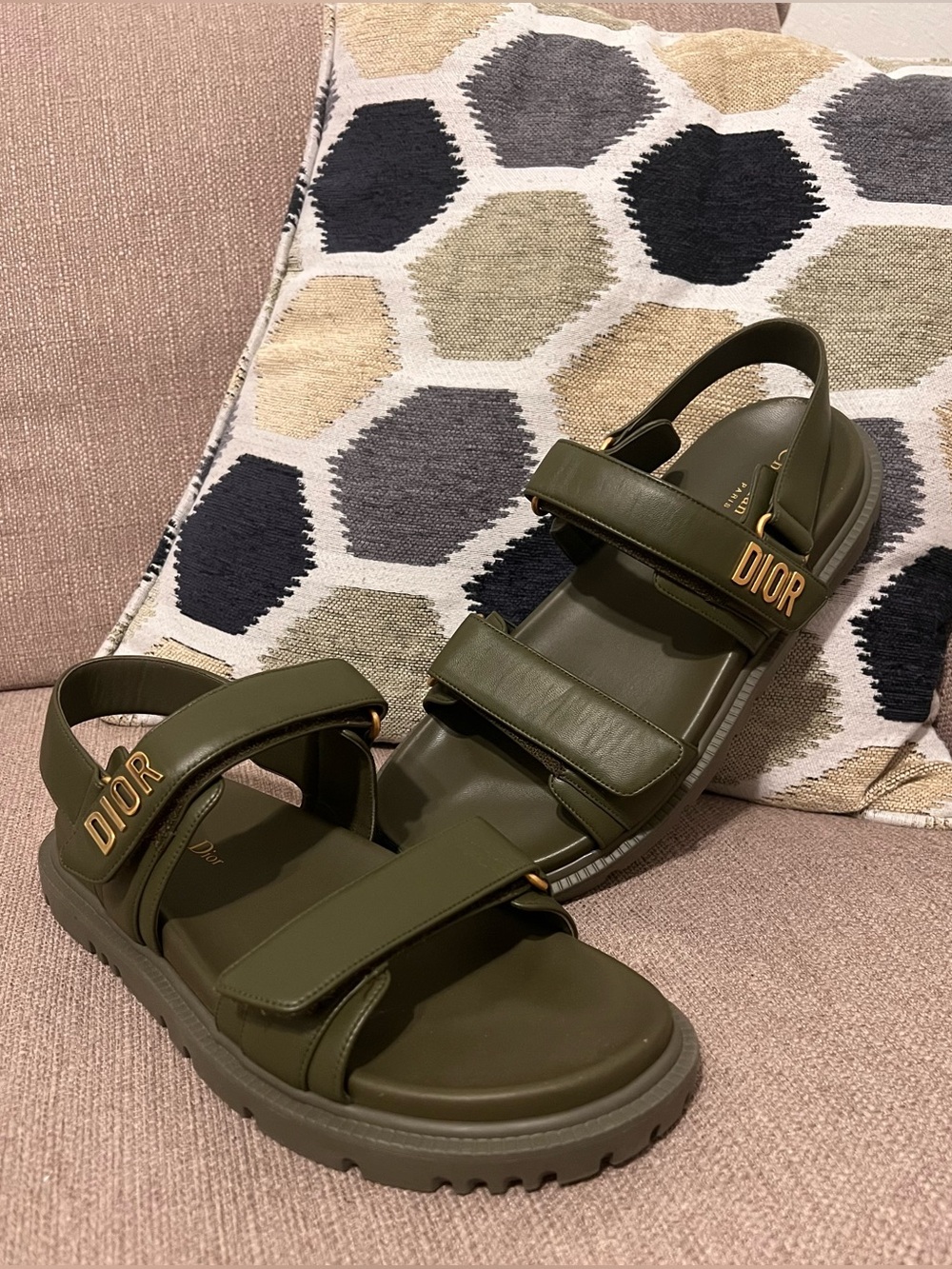 Christian Dior Dioract Sandals Olive Green Lambskin EU 40 Minor Scuff